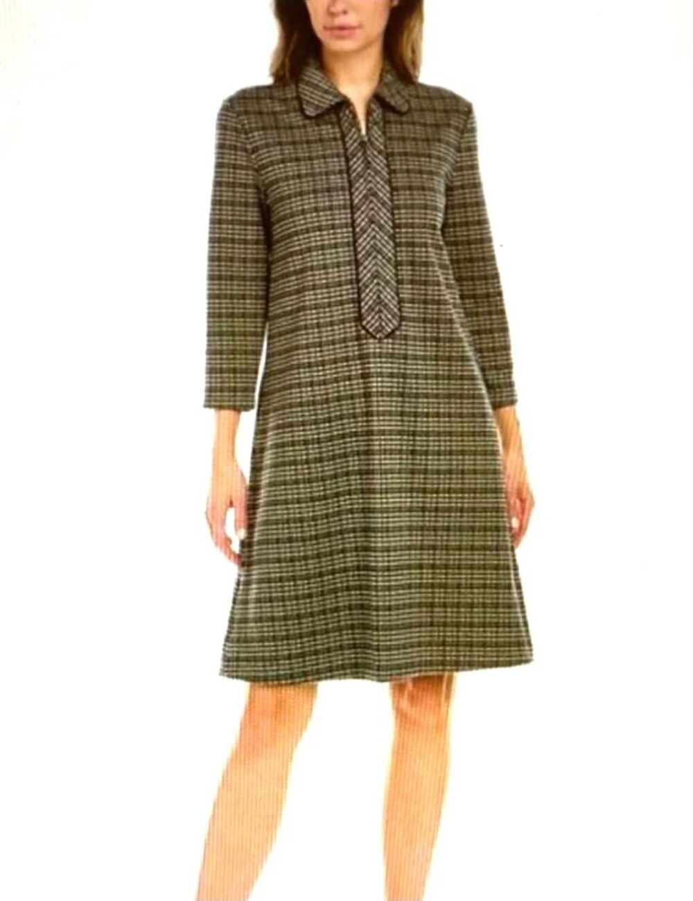 J. McLaughlin A-Line Dress Makayla Houndstooth Taupe Black Brown Trim 1/2 Zip